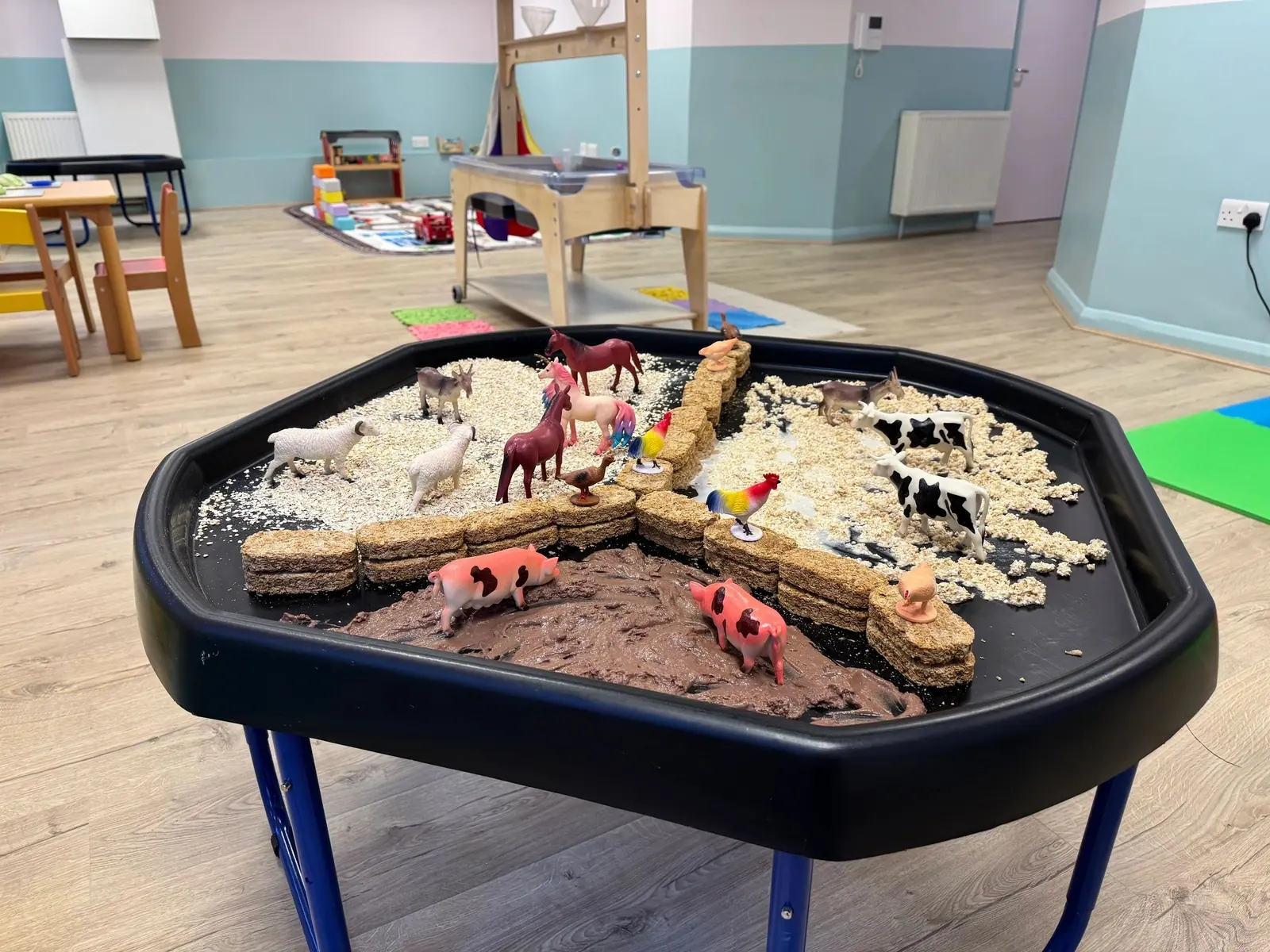 Sensory farm tuff tray set up in the play room